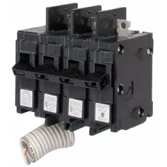 Bolt-on miniature circuit breaker for overcurrent protection in panelboards. Rated 80 A, 240V AC, 3 poles with shunt trip. Suitable for branch circuit protection in electrical distribution systems.
