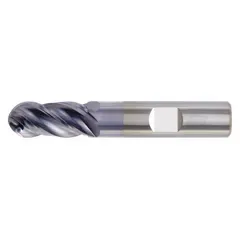 This carbide ball end mill features a TiAlN coating and 4-flute design for fast cutting in steel and cast iron. With a 3/4" mill diameter, 1-1/2" length of cut, and 4" overall length, it is suited for high-speed profiling, contouring, and slotting operations in industrial machining.