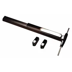 This VON DUPRIN surface vertical rod push bar is constructed of bronze and accommodates doors up to 3 ft wide. It features a Touchbar for push-pad operation and is designed for surface vertical rod mounting. Typical applications include commercial buildings requiring code-compliant emergency egress, such as schools, offices, and retail facilities.