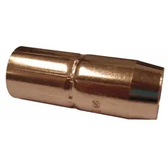 Self-insulated standard-duty conical copper nozzle for M-Series contact tips. Provides a fixed 1/8 in stick-out distance for consistent arc performance in MIG welding applications.