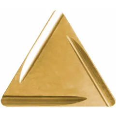 This triangle (T) indexable turning insert is made of PVD cermet for finish to medium turning of steels and stainless steels. Its geometry provides effective chip control and surface finish in lathe operations.