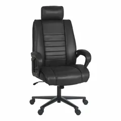 Fixed-arm swivel office chair in black finish. Back height 24 inches, seat width 23 inches, seat depth 20.5 inches. Suitable for general office and workstation use in commercial or industrial settings.