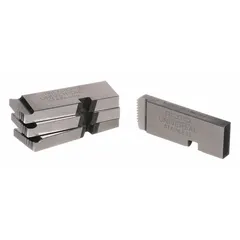 Set of four stainless steel dies for threading NPT pipe from 1 in to 2 in with right-hand threads. Designed for use with Ridgid Machine Universal Heads in pipe threading applications.