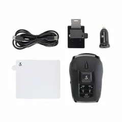 A 12V radar detector for in-vehicle use, designed to alert drivers to radar and laser speed-monitoring signals. It assists in maintaining awareness of enforcement zones during fleet or individual vehicle operation.