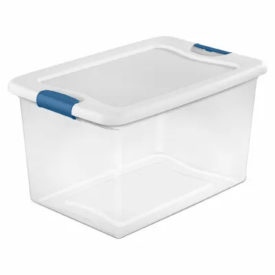 STERILITE Storage Tote: 16 gal, 23 3/4 in x 16 in x 13 1/2 in, Clear Body, White Lid - Clearview Totes with Latch-On Lids
