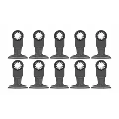 Bi-metal Starlock blade for plunge cutting in wood, with a 4 in overall length. Suitable for flush cuts in renovation, flooring, and trim work. Pack of 10.