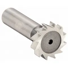 High-speed steel keyseat milling cutter with straight tooth design, conforming to ANSI # 809. Diameter 1-1/8", thickness 1/4". Used for milling keyways and slots in shafts and hubs for power transmission assemblies in general machining applications.
