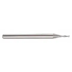Carbide square end mill with pencil-neck design for deep cavity machining. 2-flute geometry provides efficient chip evacuation in slotting, profiling, and contouring operations. Suitable for precision work in hard materials requiring fine detail and tight tolerances.