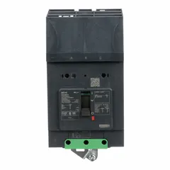 3-pole B-Frame molded case circuit breaker rated 15 A at 525V AC with a maximum AIR rating of 100kA at 240V AC. Features fixed instantaneous trip, ABC phase connection, and aluminum mechanical lug terminal connection on the load end. Suitable for overcurrent protection in electrical distribution systems.