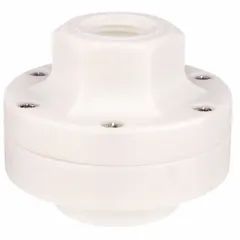 Guard for pressure gauges with 1/2 in process connection and 1/4 in gauge connection. Features a PTFE diaphragm and Buna-N O-ring. Minimum operating temperature 0°F. Used to protect gauges from corrosive or clogging media in process lines.