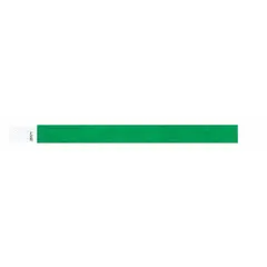 Tyvek security wristband in green, 10 inches long and 3/4 inch wide. Pack of 500. Made of durable, water-resistant Tyvek material. Suitable for temporary identification and access control at events, hospitals, and industrial facilities.