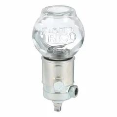 Vented constant-level oiler with glass reservoir and 8 oz capacity. Maintains a preset oil level in industrial equipment such as pumps, compressors, and bearings. Features 1/4" NPT mounting threads for secure installation.