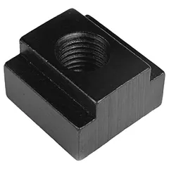 This steel fully threaded T-slot nut is designed for 13/16 in T-slots with a 3/4"-10 thread and 1 1/4 in width. It is used to secure workpieces, fixtures, and tooling to machine tables in milling, drilling, and assembly operations.