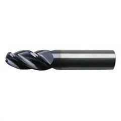 Carbide ball end mill with 4 flutes, 1/8" mill diameter, 3/8" length of cut, and 1-1/2" overall length. Designed for fast cutting in hard materials. Used for 3D contouring, profiling, slotting, and creating smooth curved surfaces and fillets in metalworking applications such as mold, die, and general machining.