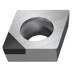 Diamond indexable turning insert for precision machining of non-ferrous materials, composites, and abrasive workpieces. Designed for fine finishing with a precision-ground geometry to deliver high surface finish and dimensional accuracy in turning operations.