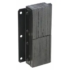 Rectangular laminated-rubber dock bumper for left/right mounting. Measures 20 in x 13 1/4 in x 4 1/2 in. Absorbs impact to protect dock walls and vehicles during loading operations.