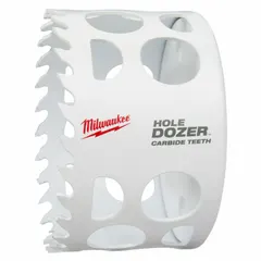 Carbide tipped hole saw for cutting metal, wood, and plastic. Features 3 teeth per inch and a maximum cutting depth of 1 5/8 in. Requires a separate arbor with 5/8"-18 thread connection. Suitable for general construction, electrical, and plumbing applications.