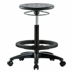 Polyurethane Lab Stool with Fiberglass Base, 22-32 in Height, 5 Casters, IPHBSO-RG-BF-RC-BLK