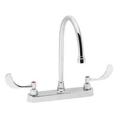 Brass construction with chrome finish. Widespread centerset handle design. Flow rate of 0.5 gpm. Suitable for commercial bathroom applications.