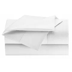 Flat sheet for queen-size mattresses, measuring 114 inches in length and 90 inches in width. Made of 60% cotton with a T200 thread count and solid Fresh White pattern. Suitable for hospitality, healthcare, and residential bedding applications.
