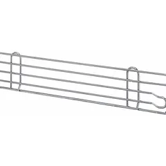This stainless steel ledge is designed for use with wire shelving systems. It provides a secure lip to help contain items on the shelf. The ledge measures 54 inches in length and is finished in silver stainless steel.