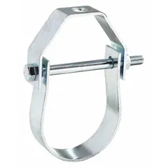 This zinc-plated steel clevis hanger supports 2 1/2 in pipe from 1/2 in threaded rod. Rated for a load capacity of 1,350 lb, it is used in suspended piping systems for HVAC, plumbing, and process lines where non-cushioned support is required.