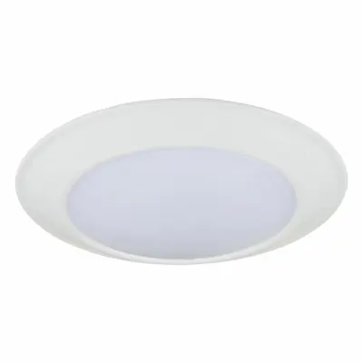 LED Surface Mount Disk Light: 6 in Dia, White, 1 1/8 in Ht, 990 lm, 3000K, 14.4 W - Tapered Round Surface-Mount Downlights
