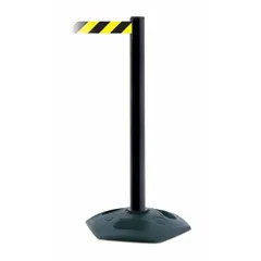 TENSABARRIER Barrier Post with Belt: Black/Yellow, Chevron, No Legend, 7 1/2 ft Belt Lg, Black (MPN 886-33-STD-NO-D4X-C). Key specifications — Base Material: Rubber; Belt Color: Black/Yellow; Brand: TENSABARRIER; Post Material: Plastic; Post Color: Black; Message: No Legend.