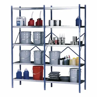 DENIOS Open Metal Shelving: Starter Unit, Heavy-Duty, 24 in x 72 in, 84 in Overall Ht - Medium-Duty Open Metal Shelving Starters & Add-Ons