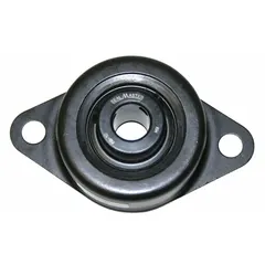 Stamped steel flange-mount radial ball bearing with a 1 in cylindrical bore. Features set screws for shaft locking and is lubricated with NLGI #2 Equivalent grease. Mounting bolt size is 7/16 in. Suitable for supporting rotating shafts in conveyors, fans, and material handling equipment.