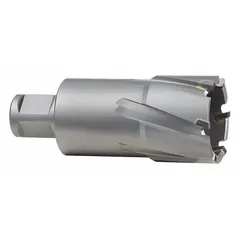 This MILWAUKEE annular cutter features a carbide tip for cutting tough materials such as structural steel and stainless steel. With a 1-1/2 in cutter diameter and 2 in maximum cutting depth, it is suited for metal fabrication and construction tasks requiring precise holes. The bright finish and Weldon Flat shank ensure compatibility with magnetic drill presses.