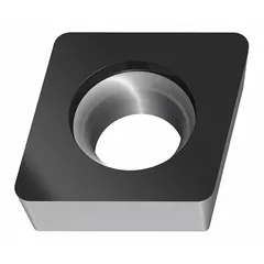 This diamond indexable turning insert is used for precision machining of non-ferrous materials, composites, and abrasive alloys. It is suitable for turning, facing, and profiling operations.