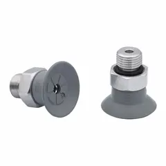 This flat type vacuum pad assembly is designed for handling delicate components in electronics manufacturing. It features an NBR material with 55 A durometer, gray color, 16.8 mm pad diameter, and 13.9 mm pad height. Suitable for pick-and-place operations on flat surfaces.