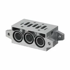Manifold segment from the Aventics 581 series for modular pneumatic system integration. Used to consolidate multiple valve functions into a compact assembly in industrial automation, packaging, and material handling equipment.