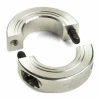 This aluminum balanced shaft collar is a 2-piece, inch, round, clamp-on type with a 1 13/16 in bore diameter. It is used in high-speed rotating applications to secure components on a shaft while minimizing vibration. The clamp-on design allows for precise positioning without marring the shaft surface
