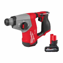 This 12V DC cordless rotary hammer features an SDS-Plus chuck and accepts bits up to 5/8 in. It delivers 0.89 ft-lb of impact energy with variable speed control. The kit includes one 5.0 Ah battery. Suitable for drilling and light chiseling in concrete, masonry, and brick.