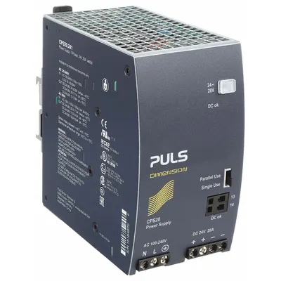 PULS DC Power Supply: DIN Rail, 480 W Output Power - Rated, 20 A Current - Output - DIN Rail Mount DC Power Supplies
