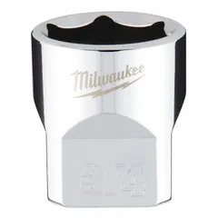 This 6-point standard socket features a 3/8 in drive and 3/4 in socket size, constructed from chrome. The anti-roll design prevents the socket from rolling away on flat surfaces. Suitable for tightening or loosening hex fasteners in general mechanical work.