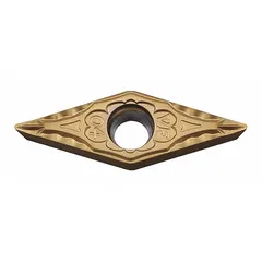 Diamond indexable turning insert for precision turning and finishing of non-ferrous materials such as aluminum and copper alloys. Provides high wear resistance and superior surface finish in machining operations.