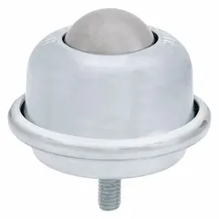 Threaded-stud mount ball transfer with 1-1/2 in ball diameter, 250 lb ball load capacity, and 2-5/16 in projection. Used in material handling systems for smooth multidirectional movement of loads on conveyor lines, turntables, and workstations.