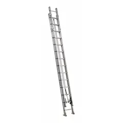 This 28 ft aluminum extension ladder has a fixed fly and a 375 lb load capacity. It weighs 59 lb and is finished in silver with mar-resistant end caps. Suitable for industrial access, maintenance, and construction tasks.
