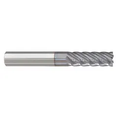 This carbide corner-radius end mill is designed for fast cutting in steel and cast iron. The nACRo coating reduces heat and wear, while the corner radius strengthens the cutting edge to prevent chipping. With 6 flutes, a 3/4" mill diameter, and a 1-1/2" length of cut, it is suitable for heavy roughing and finishing operations in industrial machining.