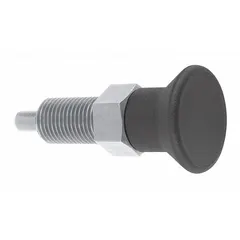 This nonlocking indexing plunger features an extended-pin pull-knob design for manual operation without tools. Constructed from stainless steel with M20x1.5 thread, it provides a nose force range of 15 N to 43 N. Suitable for precise positioning and locking of machine components such as slides, rotary tables, or fixtures in industrial manufacturing.