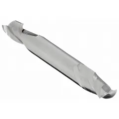 This double-end carbide square end mill features a 15/64" mill diameter, 1/2" length of cut, and 2-1/2" overall length. With 2 flutes, it is designed for general-purpose milling of slots, profiles, and contours in metal and composite materials. The double-end design provides two cutting edges per tool, extending tool life.