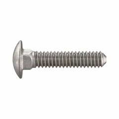 These #10-24 thread size, 1 inch long carriage bolts are made from 18-8 stainless steel with a plain finish. The square neck prevents rotation during tightening, making them suitable for fastening metal to wood or metal to metal in industrial assemblies such as conveyor systems, machinery guards, and structural frames. Supplied in a 50-piece pack.