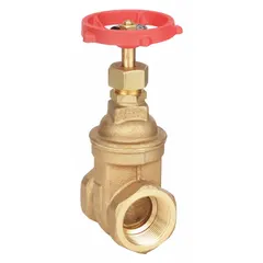 Bronze non-rising stem gate valve with FNPT x FNPT connections. Bronze wedge and bonnet. Maximum pressure rating of 200 psi (CWP). Suitable for on/off flow control in general-purpose plumbing and HVAC systems where space is limited.