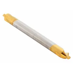 This plain-tip center drill is made of TiN coated high speed steel for reduced friction and extended tool life. It features a #6 size, 60° angle, and 6 in overall length with a double-end design. Used to create precise conical starting holes in workpieces for lathe turning or grinding operations.