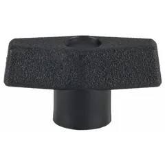 This T-handle knob features a plastic body with a steel threaded insert and a 5/16"-18 thread size. The 2.5 in diameter provides a comfortable grip for manual adjustment, clamping, or positioning tasks. A Viton seal is included for resistance to chemicals and high temperatures. Suitable for industrial machinery and equipment where secure fastening and ergonomic operation are required.