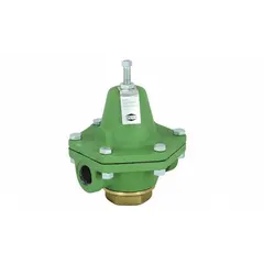 Cast iron general purpose pressure regulator with 1 1/4 in FNPT x FNPTF connections. Setpoint range 2 psi to 15 psi, operating temperature 33°F to 400°F. Used to reduce and stabilize steam, air, or gas pressure in industrial piping systems.