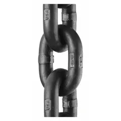Alloy steel straight-link chain rated Grade 80. Overall length 15 ft. Used for overhead lifting, rigging, and towing in heavy industrial applications.